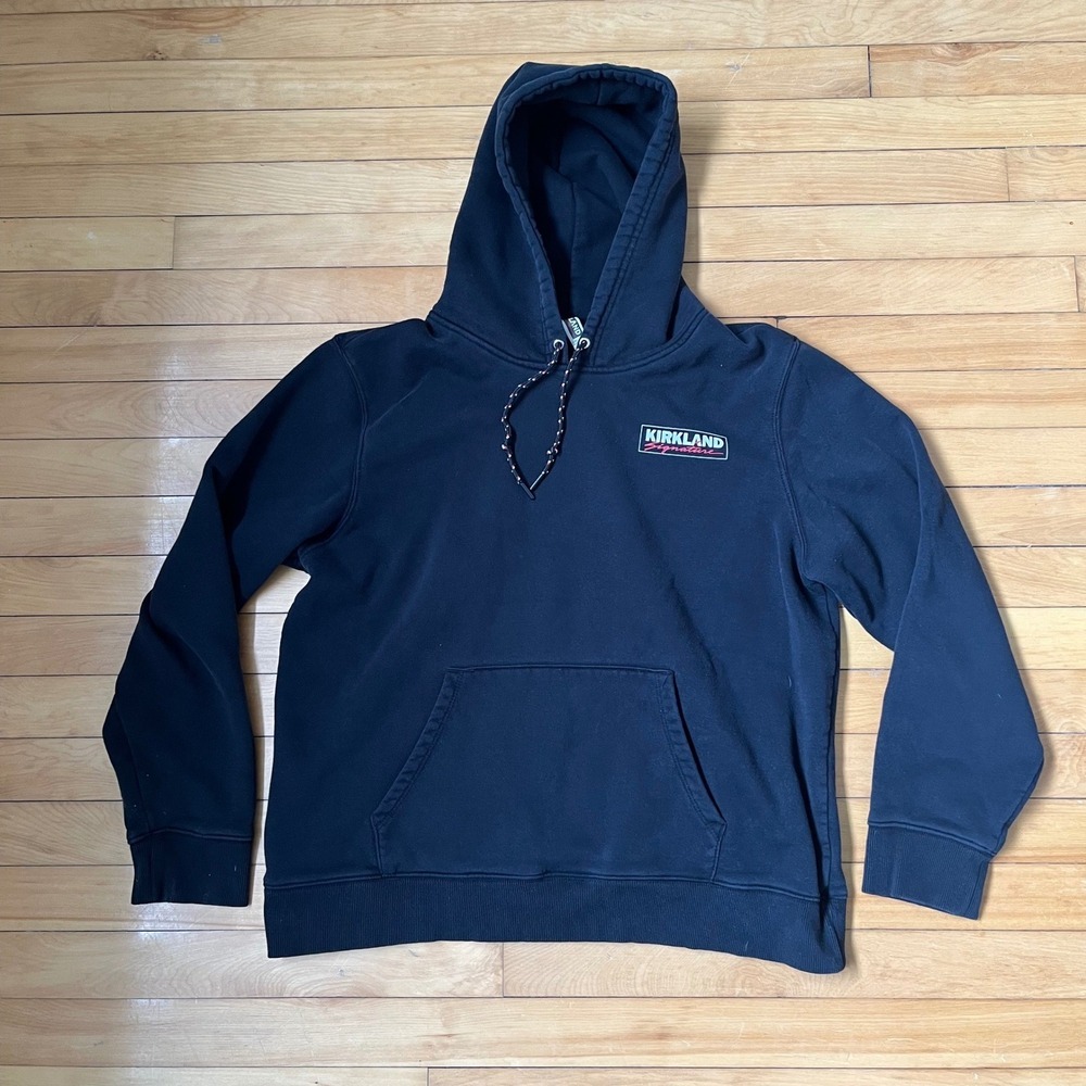 Kirkland Signature Mens XL Black Logo Pullover Hoodie Sweatshirt Heavyweight
